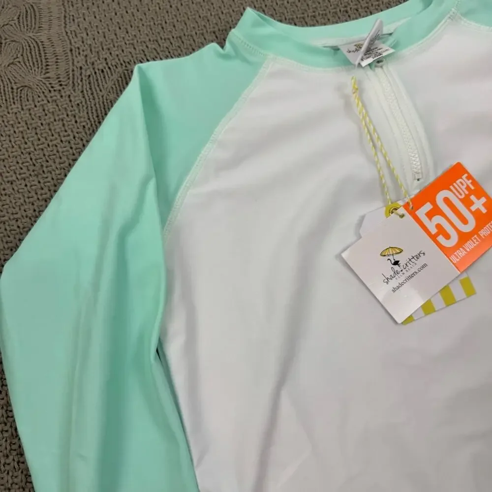Shade Critters Kids Swim Rashguard - White and Mint ~ 10
